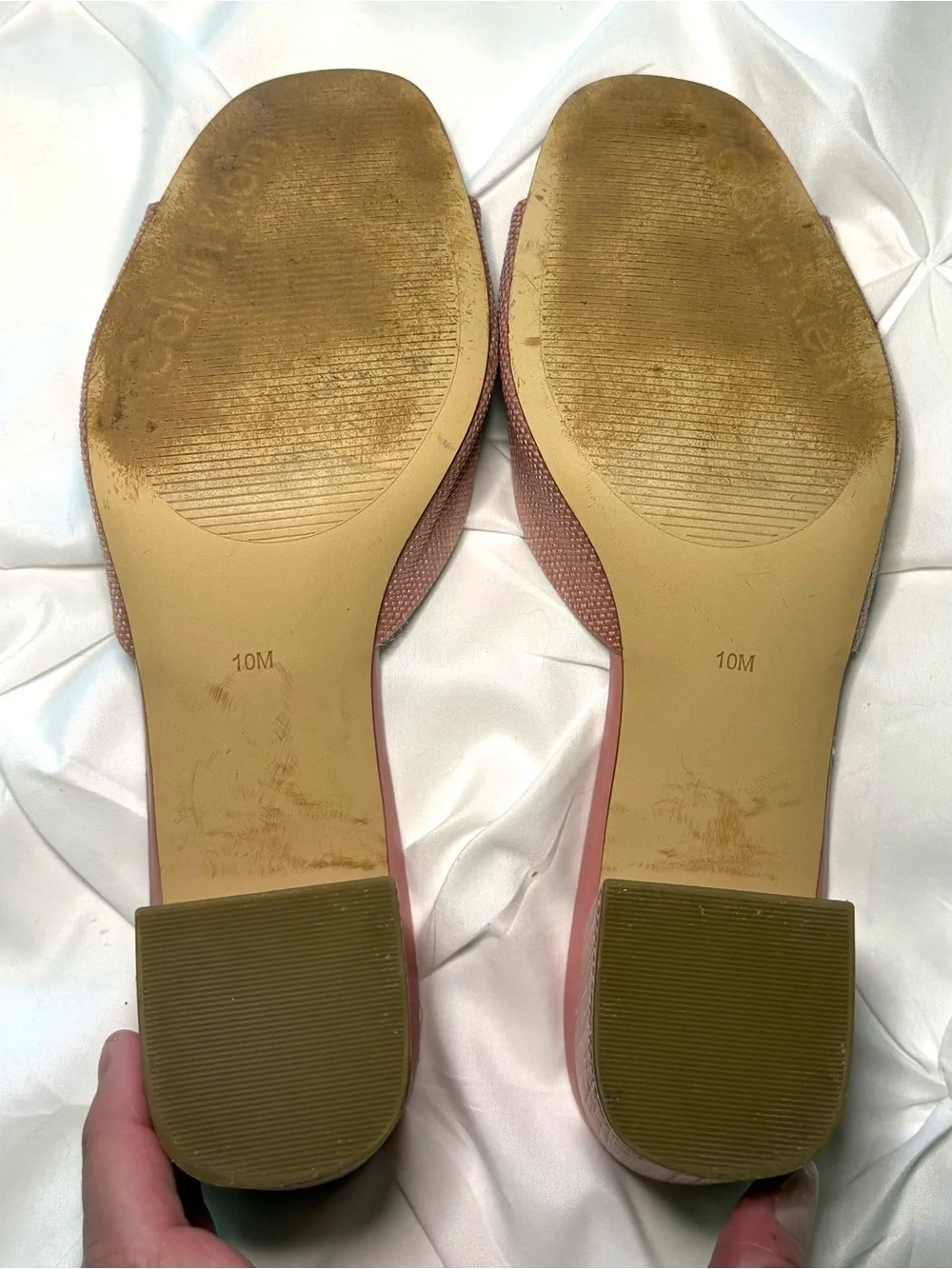 Calvin Klein Vevia Block Heel Woven Pink Slip On Heels, Women’s Size 10